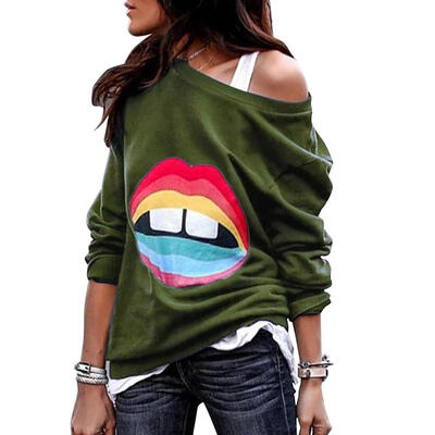 

Women Long-Sleeves Printing Loose Autumn Winter Tops O-Neck Sweatershirt