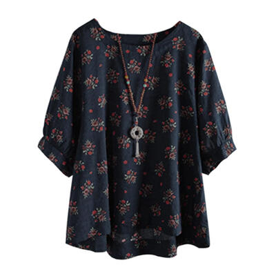 

Women Bohemian Vintage Flowers Printing Half Sleeves Blouse Loose T-Shirt