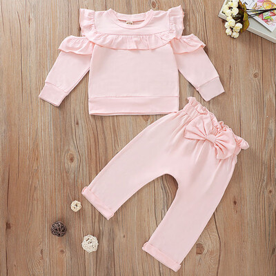 

Newborn Baby Girl Sets Cute Solid Color Autumn Long Sleeve Sweater Bow Decoration Pant Two Pieces Sets