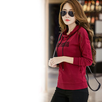 

Letter Print Autumn Red Hoodie Women Long Sleeve Hooded Sweatshirt Fall Pocket Drawstring Hoodies Pullover Sportswear -2XL