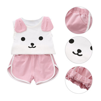 

Summer Cute Cartoon 2PCS Kids Baby Girls Cute Dog Cartoon Vest Top Shorts Pants Suits Clothes Girls Clothing Sets
