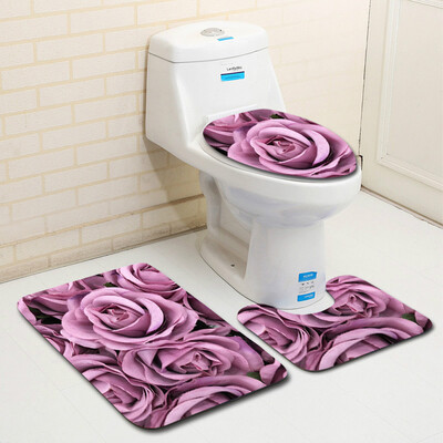 

〖Follure〗3PCS Valentines Day Pattern Non Slip Toilet Seat Cover Rug Bathroom Set Decor