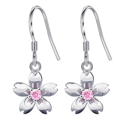

Best 1 Pair WomenS 925 Sterling Silver Floral Earring Diamond Flower Cherry Blossom Hang Earring