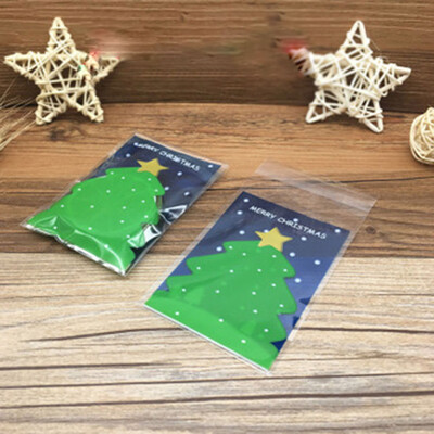 

100Pcs Christmas Plastic Gift Bags Cookies Candy Packaging New Year Decoration