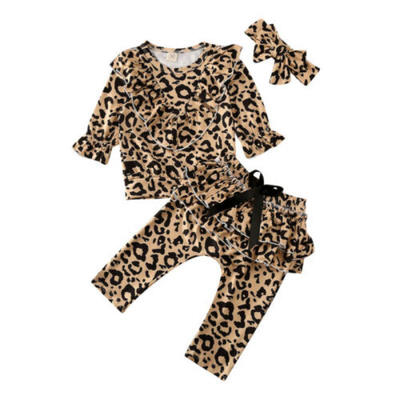 

US Toddler Baby Girl Clothes Leopard TopsRuffle Pants Headband Outfit Tracksuit