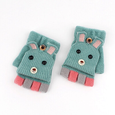 

New Children Winter Warm Knitted Convertible Flip Top Fingerless Candy Color Knit Mittens