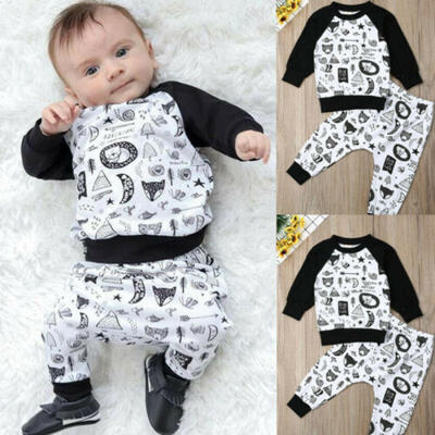 

Autumn Baby Boy Long Sleeve Tops Leggings Bodysuit Pants Cartoon Outfits Set