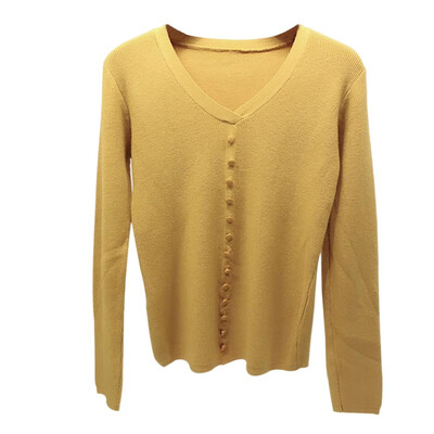 

Women Sweaters Spring Autumn Fashion Solid Color Button Loose Knitted Sweater Female Sweet V-neck Bottoming Sweater Tops