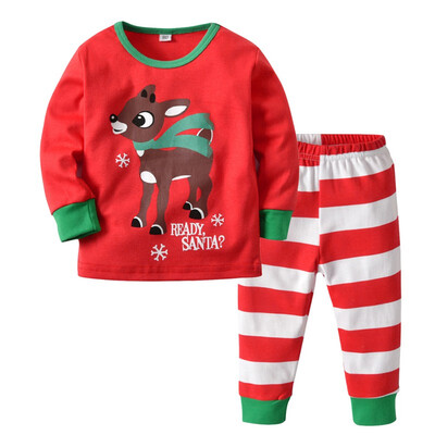 

Baby Clothes Set New Autumn Christmas Set Children Red Print Christmas Deer TopStripe Pants 2pcs Boys Girls Clothing