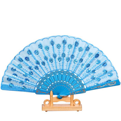 

Summer Women Girl Dancing Fan Elegant Plum peacock Flower Print Folding Hand Fans