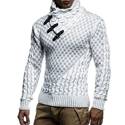

Fashion Mens Turtleneck Sweater Cardigan Casual Slim Horns Buckle Thick Sweaters