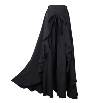 

EFINNY Wrap Skirts Women Casual Fashion Navy Chiffon Tie-Waist Ruffle Wide Leg Loose Pants