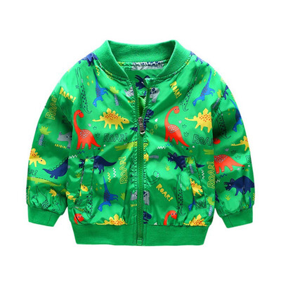 

Autumn Toddler Girl Boy Cartoon Dinosaur Printing Coat Jackets Zipper Outfits with Pockets Childrens Clothing