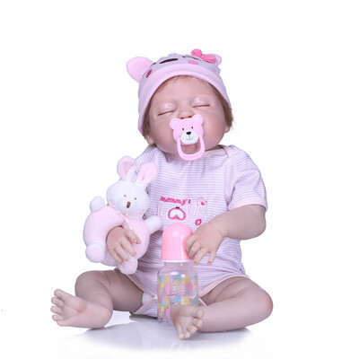 

Reborn Baby Girl Doll 22 inch Soft Full Silicone Vinyl Body Lifelike Toddler Doll Play House Bath Toy Gift for ages 3 With Pink