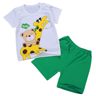 

Summer Children Baby Girls Casual Cartoon Pattern Short Sleeve Tops T-shirtShorts Suits Costume Set