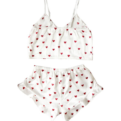 

Pajamas Set Two-piece V-neck Sling Tops Shorts Sleeveless Womens Pajamas Thin Section Sweet Print Satin Home Service