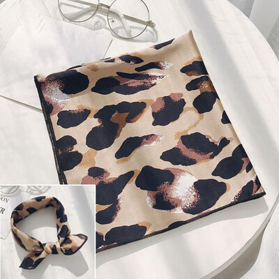 

Leopard Print Wristbands Head Neck Tie Bandana Square Scarf Silk Satin Scarf Head Scarf