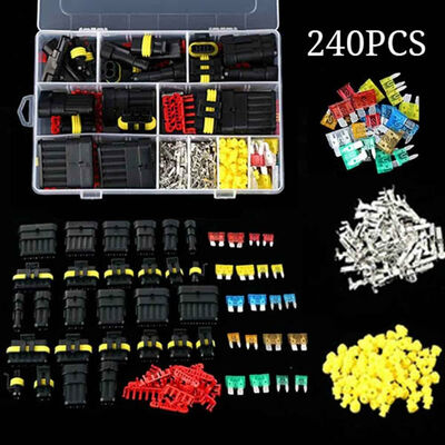 

240X 1-6 Pin Car Waterproof Electrical Terminal Wire Connectors Fuses Kit W Box
