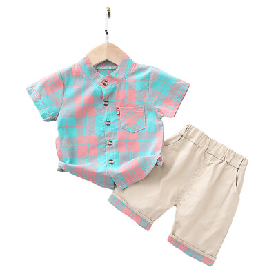 

Baby Boys Short Sleeve Set Summer Plaid Print Tops Blouse T-shirtShorts Casual Outfits Sets