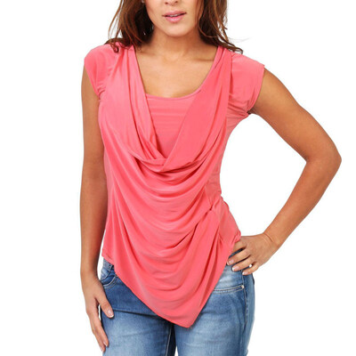 

Solid Color Women Plus Size Ruched Sleeveless Tunic Top Drape Cowl Front T-Shirt