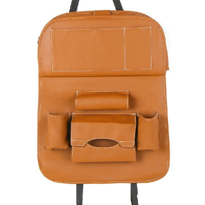 

Car Backseat Organizer PU Leather Auto Back Seat Cushion for Kids Brown