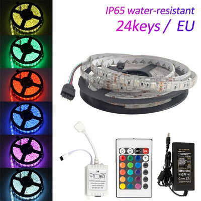 

DC 12V 5M RGB LEDs Strip Light Set with IR Remote Flexible Cuttable Self-adhesive LEDs Strips IP65 Water Resistance for Home Party