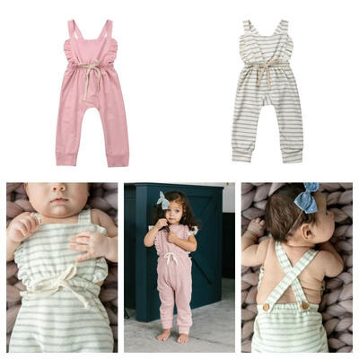 

Newborn Kid Baby Girl Ruffle Pants Off-shoulder Romper Overalls Cotton Outfits Summer Clothes
