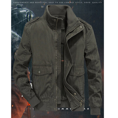 

Tailored Mens Spring And Autumn Multi-pocket Lapels Long-sleeved Cotton Tooling Jacket