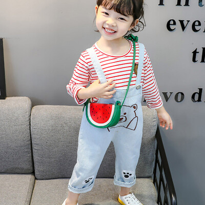 

Baby Girls Clothes New Autumn Denim Bib Set Set Medium&Small Childrens 2pcs Set 0-3Y Newborn Baby Clothes