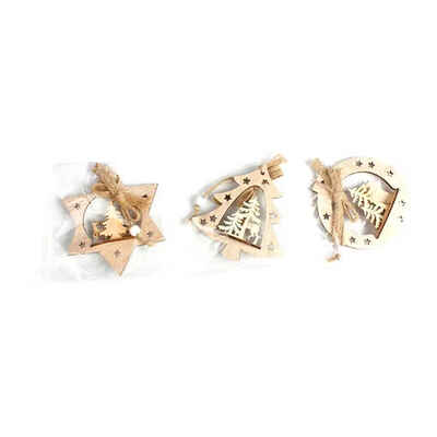 

3pcs Wooden Christmas Tree Decorative Ornament 3D Wood Tree Round Star Pendant Hanging Home Party Decoration