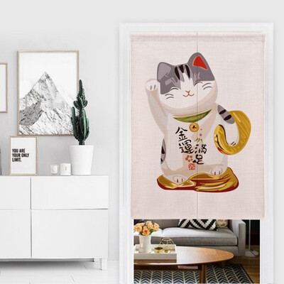 

Lucky Cat Design Cotton And Linen Japanese Style Doorway Curtain Hanging Tapestry For Home Decoration