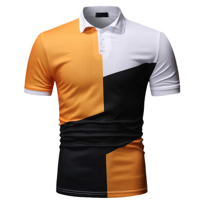 

Tailored Mens Striped Splicing Pattern Casual Fashion Lapel Short Sleeve Shirt