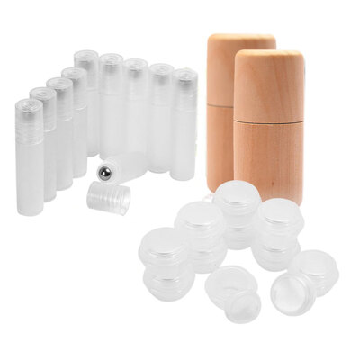 

10pcs Transparent Eye Cream Bottle 2pcs Wooden Essential Oil Container 10pcs Steel Ball Vessel