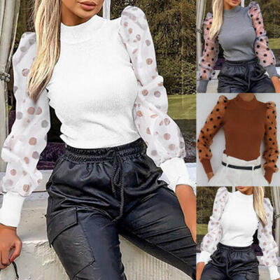 

UK Women Lady Mesh Long Sleeve Romper Bodysuit Jumpsuit Casual Slim T Shirt Tops