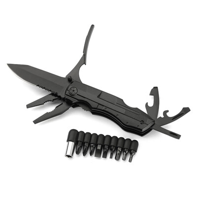 

10-IN-1 Multi-functional Tool Foldable Cutter Bottle Opener Can Opener Screw Bit Connector Pliers Screwdriver Bit Group Pocket Sta