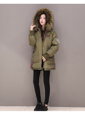 

Winter wear loose waist cotton womens long section cotton jacket 2018 large fur collar coat thickening 90265
