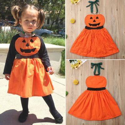 

UK Toddler Kids Baby Girl Pumpkin Dresses Overall Halloween Fancy Party Dress