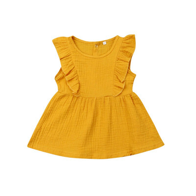 

Summer Children Casual Brief Style Dresses Baby Girls Flare Sleeve Solid Print Dress Kids Toddler Pageant Dress
