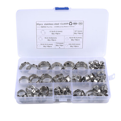 

80PCSSet 58-210mm Single Ear Plus Stainless Steel Hydraulic Hose Clamps O-Clips Pipe Fuel Air Kit