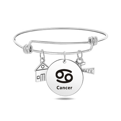 

12 Constellation Bracelet Zodiac Sign Diploma House Pendant Stainless Steel Charm Bracelets Bangles