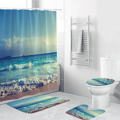 

Gobestart 4PCS Non Slip Toilet Polyester Cover Mat Set Bathroom Shower Curtain