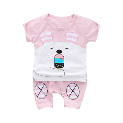 

Summer Baby Boys Girls Short Sleeve Cartoon Bear Print T-Shirt TopsShorts Suits Casual Outfits Sets New