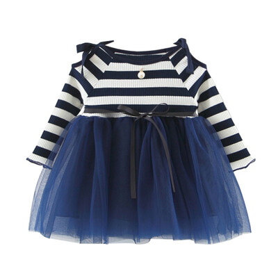 

Toddler Baby Long Sleeve Striped Dress Baby Girl Clothing Infant Girl Dresses Spring Lace Princess Party Tulle Dresses