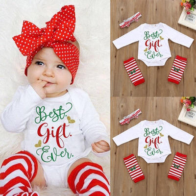 

3PCS Newborn Infant Baby Girl Boy Christmas Clothes Romper Pants Bodysuit Outfit
