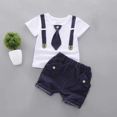 

Summer Baby Boys Clothes Short Sleeve Fake Tie Tops T-shirtShorts Toddler Fashion Clothes Sets for 1-4Y