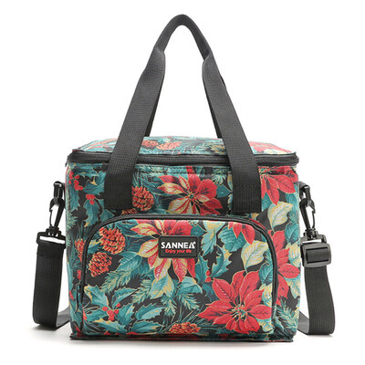

Portable Flower Wave Printed Box Tote Food Pouch Lunch Picnic Bento Handle Bag