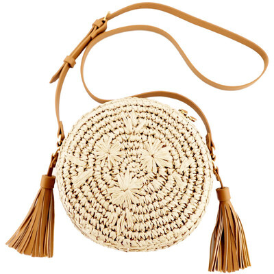 

Stylish Beautiful women bag Tassel Decoration Women Messenger Bag Round Shape Straw Woven Solid Color Messenger Bag