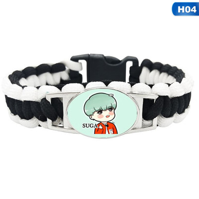 

KPOP BTS Black White Woven Bracelet Punk Style Bracelet Cartoon Pattern Pendant Bracelet Hot Gift