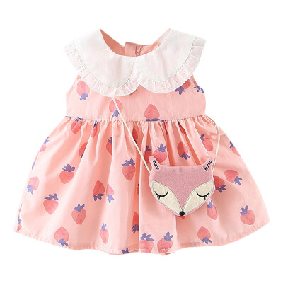 

Baby dress summer Baby Girl Cotton Cute Sweet Concise Cartoon Pattern Sleeveless All-match Lapel Dresses