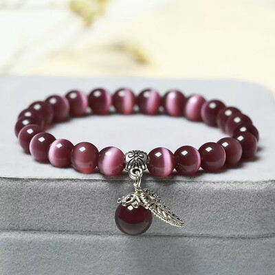 

10 Colors Cat Eye Stone Beads Charm Bracelets & Bangles Handmade Leaf Pendant Bracelet Crystal Jewelry Gifts